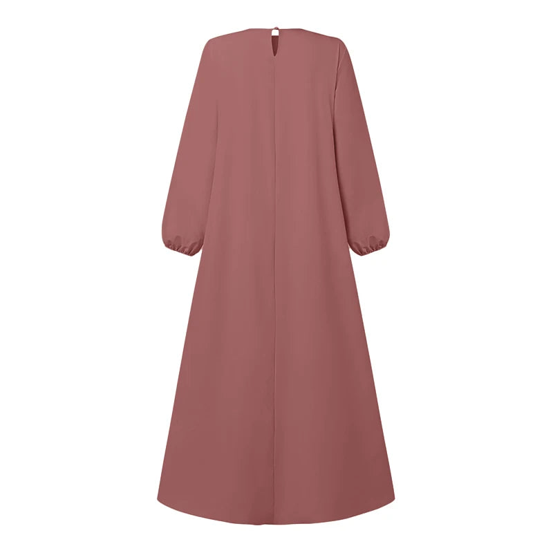 ZANZEA Muslim Fashion Tiered Long Dresses Women Islamic Hijab Style Casual Long Sleeve O Neck Maxi Vestidos Solid Abaya Robes.