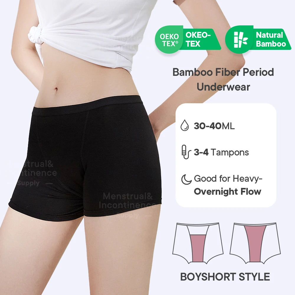 Bamboo Fiber Period Underwear for Women Anti-Leakage Breathable 4-Layer Reusable Menstrual Panties for Daily Use Sports.