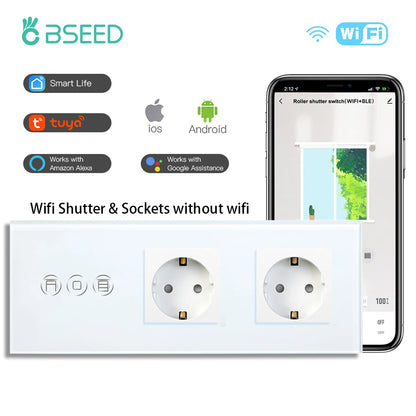 BSEED Wifi Shutter Schalter APP Control Led Smart Blind Serie Weiß Glas Panel Unterstützung Tuya Google Smart Leben Rollladen.