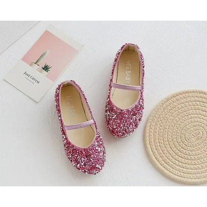 2025 Spring 1 to 12 years old girls dress shoes Beauty Pointed Toe Teen Girl Leather Shoes Bling Princess Wedding Shoes.