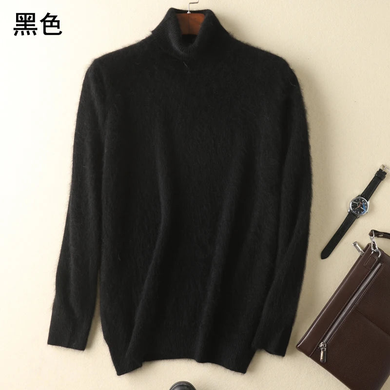 Men's 100% pure Mink Knitted Sweater Turtleneck Large Size Casual Pullover Autumn Winter New Base Shirt Men Warm High Lapels Top