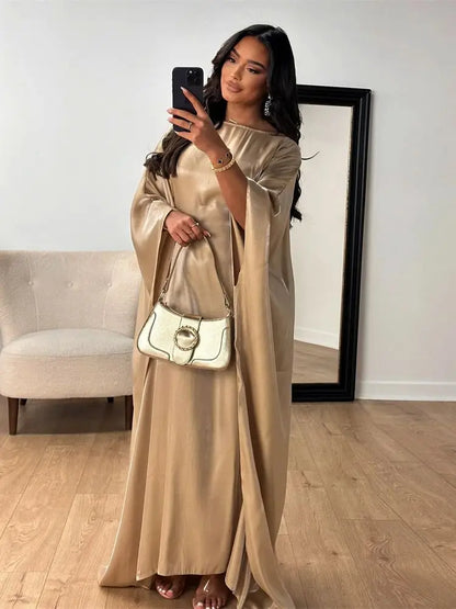 Batwing Butterfly Sleeve Satin Khimar Abaya Dubai Muslim Maxi Dress Kaftan Abayas For Women Kebaya Caftan Robe Femme Vestidos.