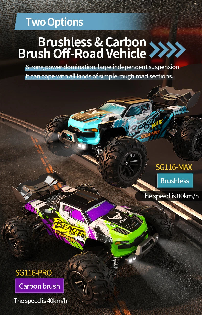 ZLL SG116 MAX/PRO 1:16 High Speed Drift Racing 80KM/H Or 40KM/H Brushless Motor 4WD RC Car Off Road Car Toys for For Kid Gift.