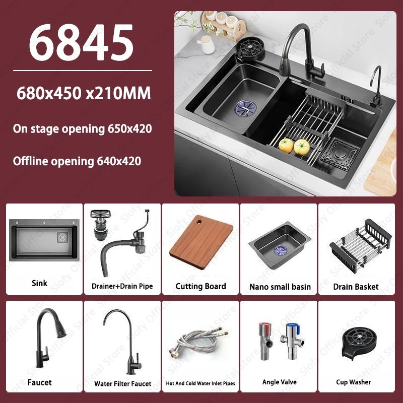 Multifunctional Kitchen Sink Large Capacity Single Bowl Stainless Steel Sink Vegetable Workstation With Faucet Drain Accessories