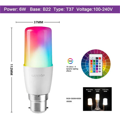 Smart RGBW LED Bulbs and Tubes Spotlight E27 GU10 E14 B22 with Infrared Remote Control for Family Party Decoration