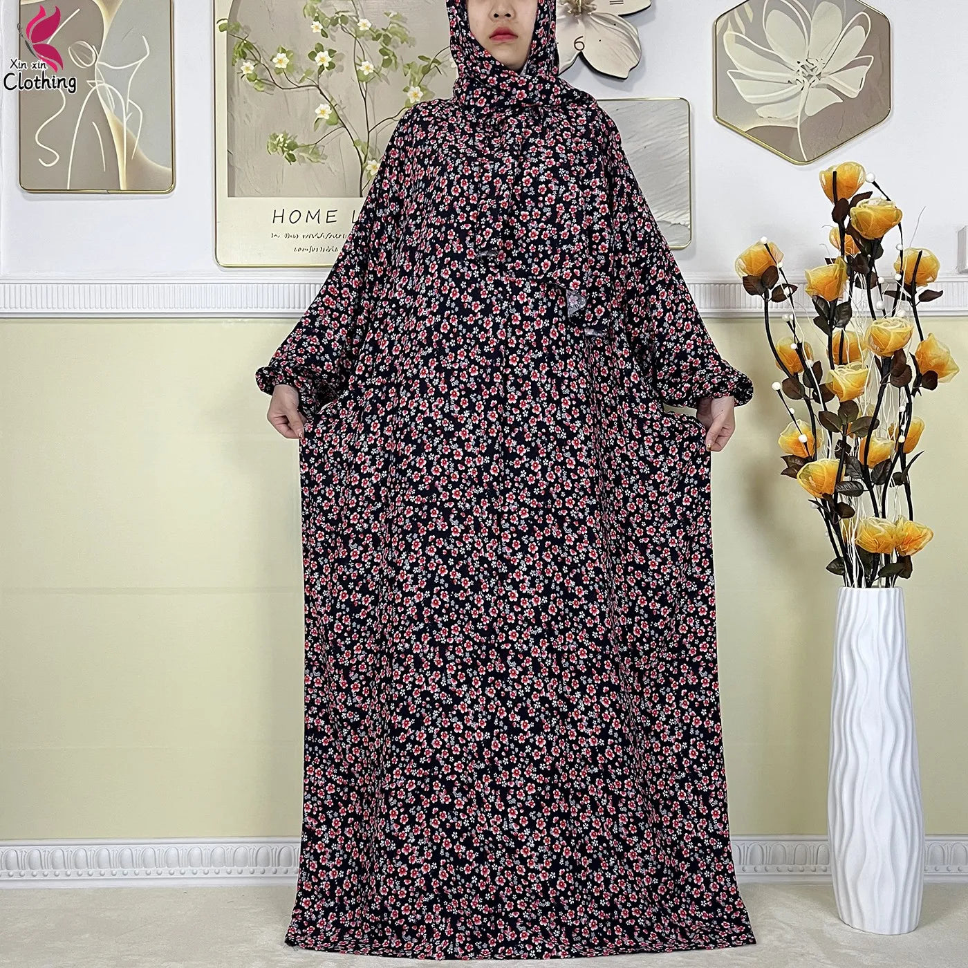 2025 New Muslim Abayas For Women Ramadan Prayer Garment Dubai Middle East Femme Robe Cotton Loose African Dress Turban Attached