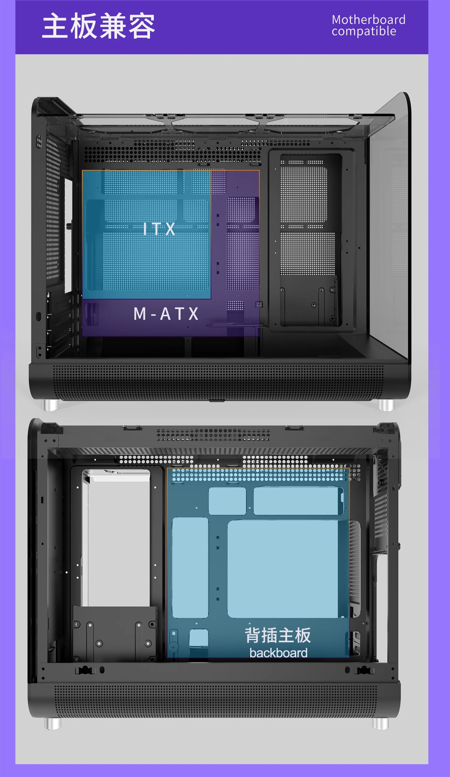 X-GAMERX HUANYI WING MATX Seaview room Case Vertical Desktop Computer 360 Water-cooled Chassis TYPE-C Interface With Screen.