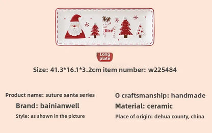 Nordic Stitching Santa Claus Dishes Plates Tableware Set Embossed Sealed Jar Seasoning Jar Western Ceramic Flat Plate Cup.