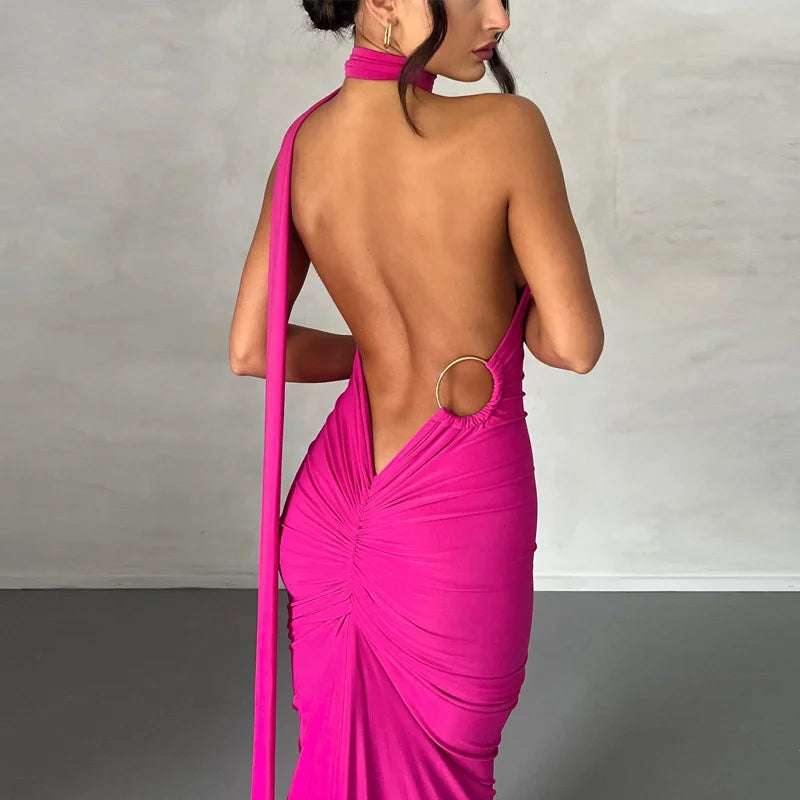 Mozision Schräge Schulter Backless Maxi Kleid Für Frauen Kleid Sommer Zurück Strap Ärmellose Geraffte Party Sexy Langes Kleid Vestidos.