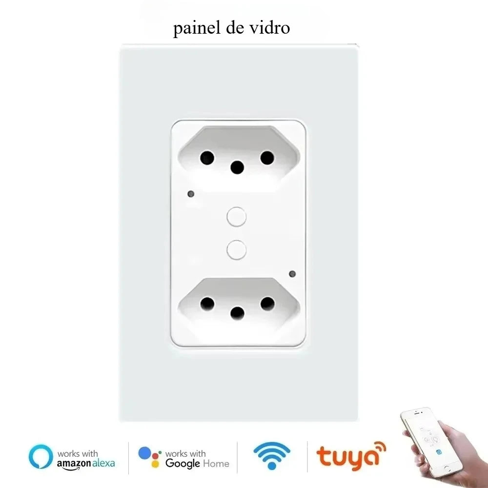 Melery Brasilien WiFi Smart Leben Dual Wand Steckdose Tuya Elektrische Stecker Outlet PC/Glas Touch Panel Alexa Dot Google hause Assistent