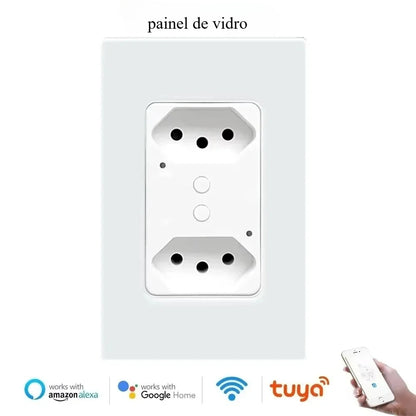 Melery Brasilien WiFi Smart Leben Dual Wand Steckdose Tuya Elektrische Stecker Outlet PC/Glas Touch Panel Alexa Dot Google hause Assistent