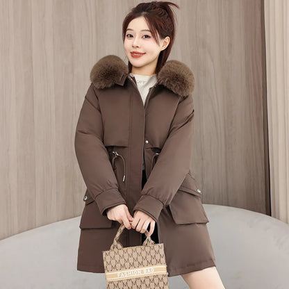 Winter dame Winter Stepp Mantel Abnehmbare Futter Pelz Kragen Gürtel Parka Jacke Für Frauen Verdickt Thermische frauen Mantel
