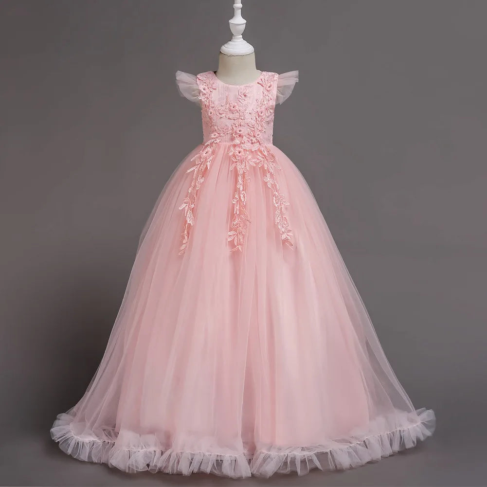 2025 Mädchen-Partykleider für Kinder, Mädchenkleider, Stickerei, Leistung, Junior-Kleid, Hochzeit, Abend, Abschlussball, Urlaub, Rock, Kostüm.