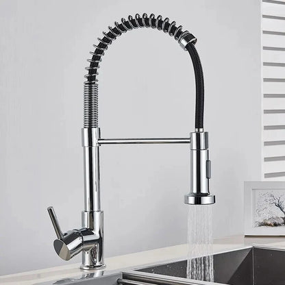 Spring Brushed Nickel Kitchen Faucet Deck Mounted Mixer Tap 360 Degree Rotation Stream Sprayer Nozzle Kitchen Sink Hot Cold Taps