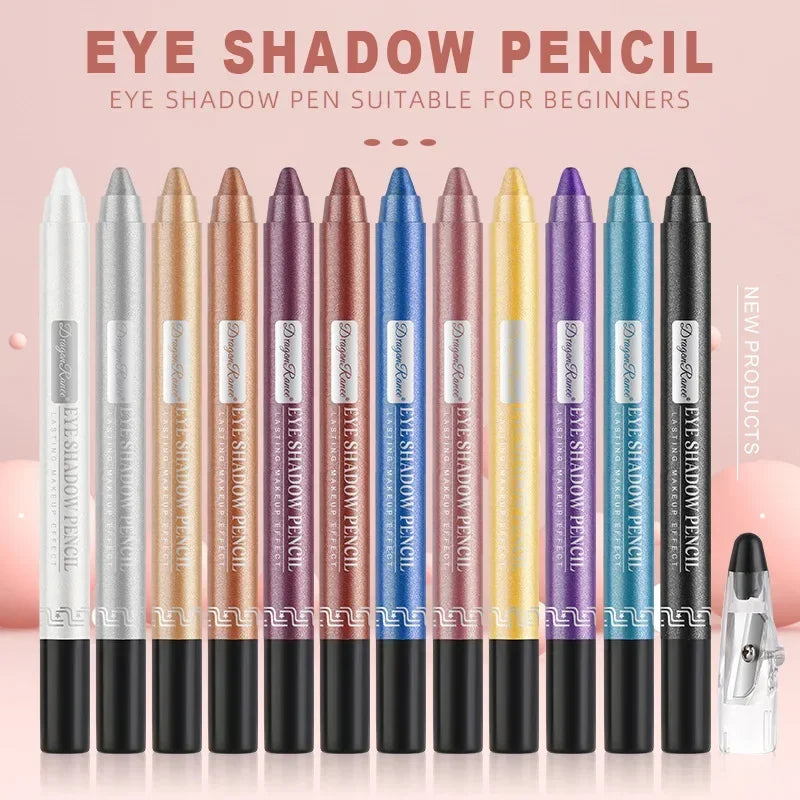 12Colors Glitter Eyeshadow Pen Long Lasting Matte Eye Shadow Palette Shiny Highlighter Silver Purple Eyeliner Pencil Cosmetics.