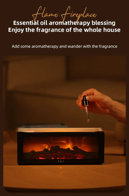 Colorful Flame Fireplace Aroma Diffuser 150ml Waterless Auto-Off Air Humidifier with Timer Remote Control for Home Bedroom Gift.
