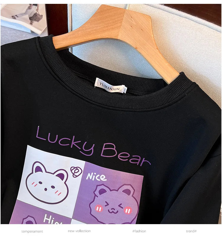 170kg plus size Damen büste Herbst Winter lose Rundhals ausschnitt Bär Sweatshirt Langarm lässig Top 6xl 7xl 8xl 9xl 10xl 11xl