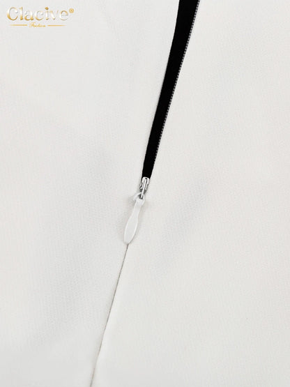 Clacive Sexy schlankes weißes Damenkleid 2025, modisches V-Ausschnitt, lange Ärmel, knöchellanges Kleid, elegantes, klassisches, geschlitztes Damenkleid.