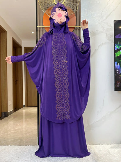 New Dubai Ramadan Muslim Women's Prayer Set Hooded Hijab With the Long Skirt Turkey-African Dubai Islam Lady Cloth Kaftan Abaya.