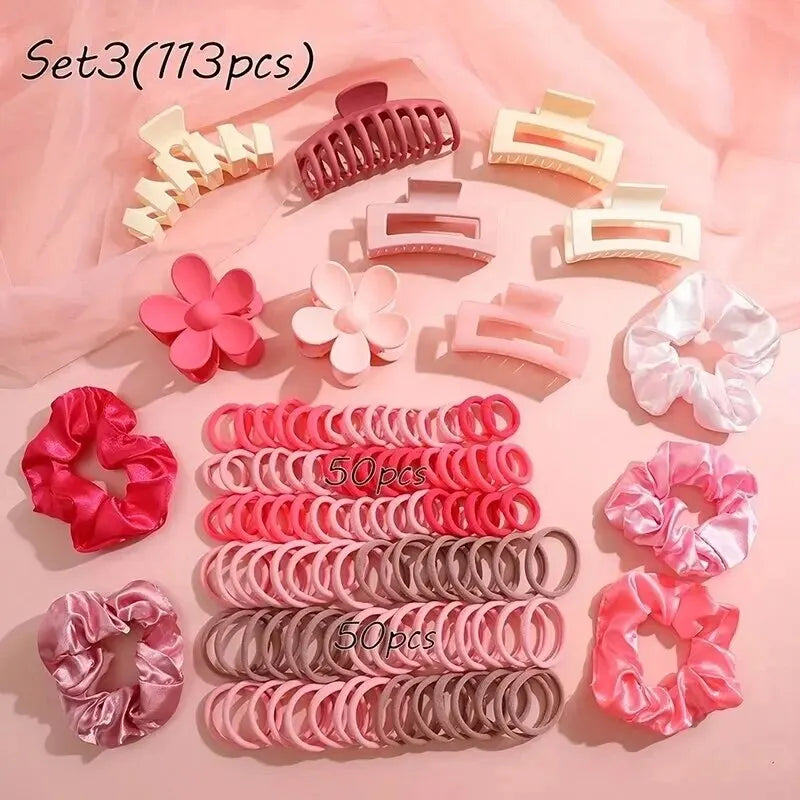 53-163Pcs Dopamine Fashion Elastic Colorful Band Hair Circles Flower Shaped Hair Accessory Grip For Women Daily Party Gift.