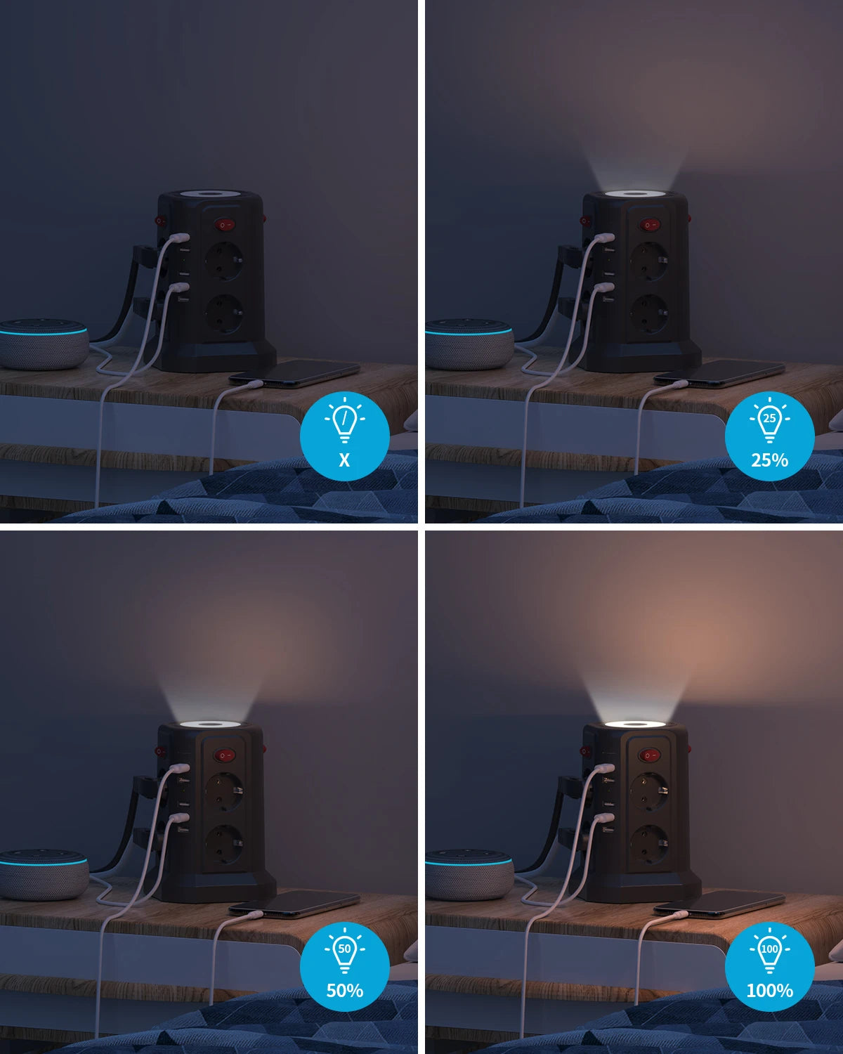 EU-Multifunktionssteckdosenturm mit 8 Positionen und 5 USB-Anschlüssen, unabhängiges Steuerschalterdesign für Steckplatinen im Home Office.