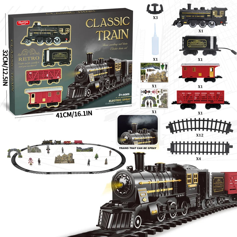 Kids Electric Steam Train Toy Rail High-Speed Rail Parking Lot Model Family Reunion Party Game Boy EMU Birthday Gift.