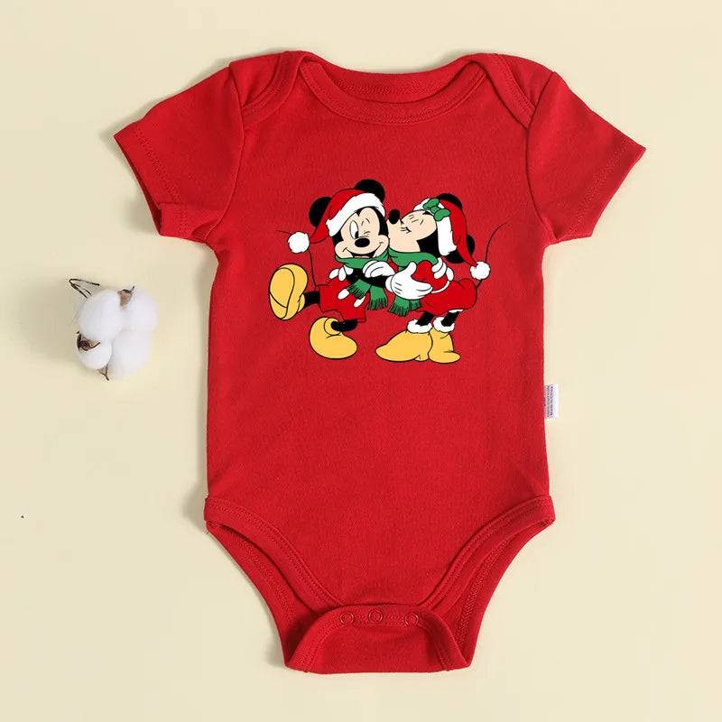 Weihnachten Neugeborene Baby Roten Strampler 100% Baumwolle Baby Mickey Print Infant Outfit Baby Mädchen Jungen Body Disney Kleidung Weihnachten Geschenk
