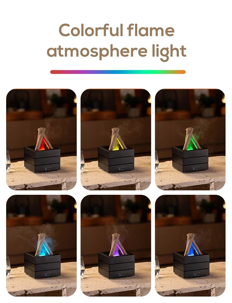 280ml Flame Aroma Diffuser USB Air Humidifier Colorful Atmosphere Light and Remote Control Bonfire Essential Oil Aroma Diffuser.