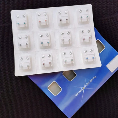 12Pairs Medical Earrings Piercing Tools Set Crystal Ear Stud Surgical Steel Stopper for Body Ear Piercing Gun Fashion Jewelry