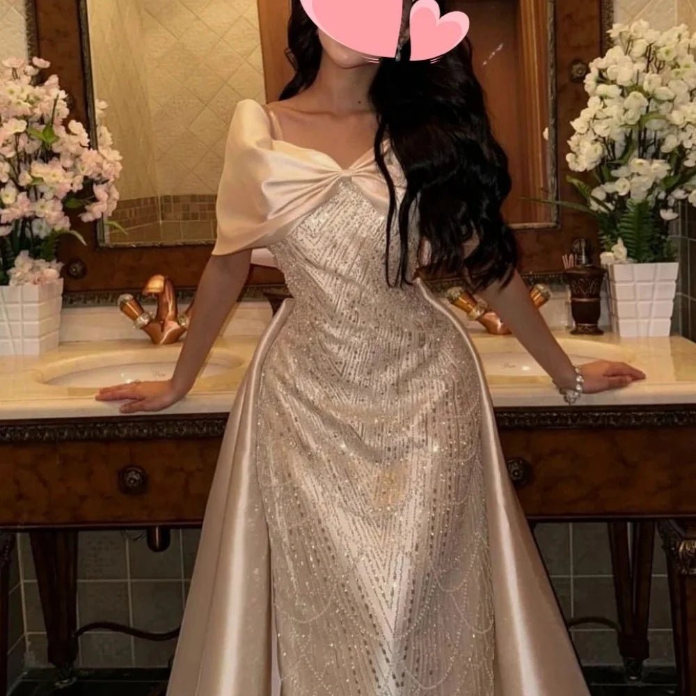 Cathy Rose Rote Schleife Schal aus der Schulter Vestidos de Noche Meerjungfrau Perlen Partykleider bodenlanges maßgeschneidertes Abendkleid.