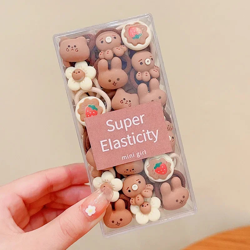 Coffee Color Children's Cute Cartoon Hair Rope Baby Thumb Loop Does Not Hurt Rubber Band Headwear Baby Tie Head  Small Pull.