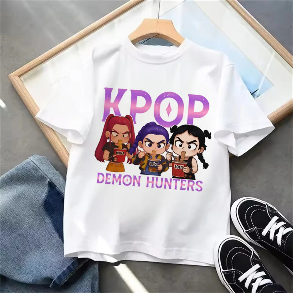 Summer 2025 New KPop Demon Hunters Kids Girls Boys T-shirt Children's Clothing T Shirt Casual O-Neck Short Sleeve Tops.