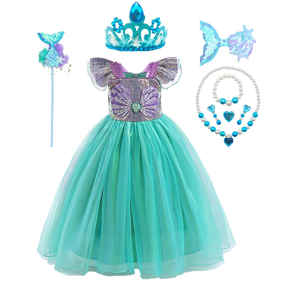 Disney Kleine Meerjungfrau Prinzessin Kleid Kinder Phantasie Karneval Cosplay Kostüm Geburtstag Hochzeit Party Kleidung Halloween Kostüm.