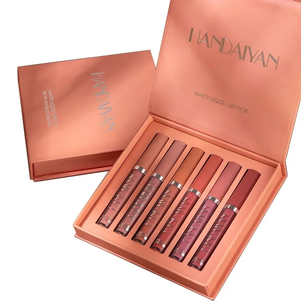 HANDAIYAN 6 PCS Lipstick Set Make-up for women Non stick Cup Waterproof Long lasting Cosmetics Korean makeup Matte lipstick.