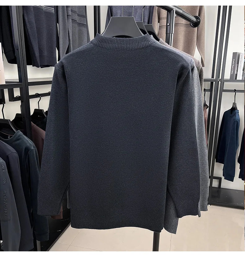 Men's New Thickened Turtleneck Knitwear Autumn Winter New Zipper Solid Color Sweater Middle Aged Warm Knit Top.