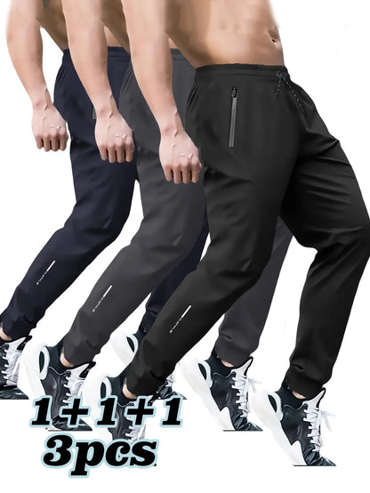 3 Pack Mens Jogger Pants Zipper Ankle Cuff Slim Fit Stretch Casual Running Lounge Sweatpants Trousers for Gym Workout Training.