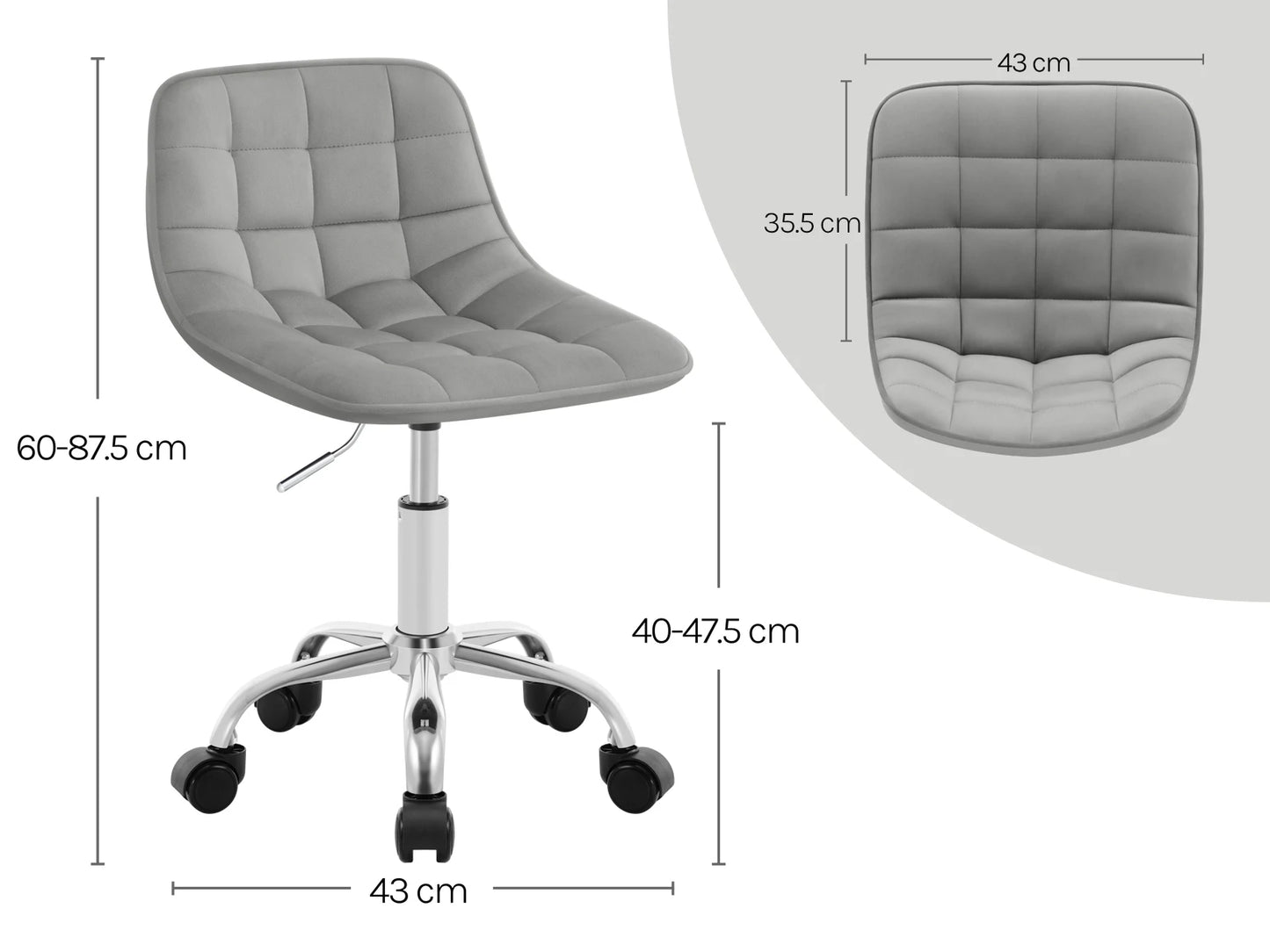 WOLTU Drehbarer Bürostuhl aus Samt, Make-up-Arbeitsstuhl, Ankleidehocker mit Rückenlehne, höhenverstellbarem, gepolstertem Sitz