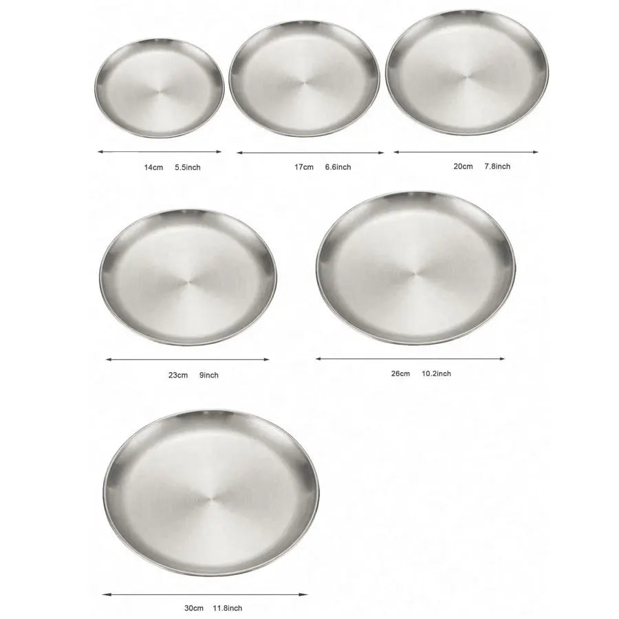 4pcs stainless steel silver plates, Korean style grilled meat plates, household circular trays, bone plates, cake plates.