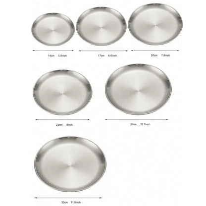 4pcs stainless steel silver plates, Korean style grilled meat plates, household circular trays, bone plates, cake plates.