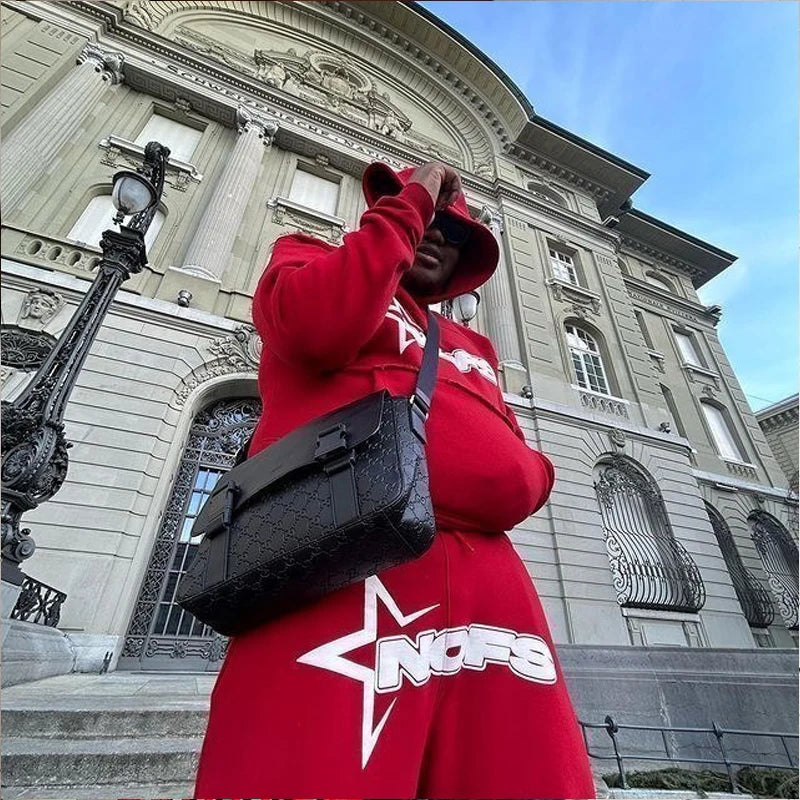 Y2K Herrenbekleidung Buchstaben Grafik bedruckt 2-teiliges Set Trainingsanzug Herren Kapuzenpullover + Freizeithose Sportbekleidung Anzug 2024 Neu.