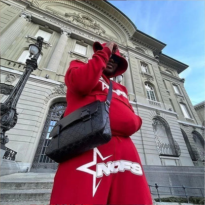 Y2K Herrenbekleidung Buchstaben Grafik bedruckt 2-teiliges Set Trainingsanzug Herren Kapuzenpullover + Freizeithose Sportbekleidung Anzug 2024 Neu.