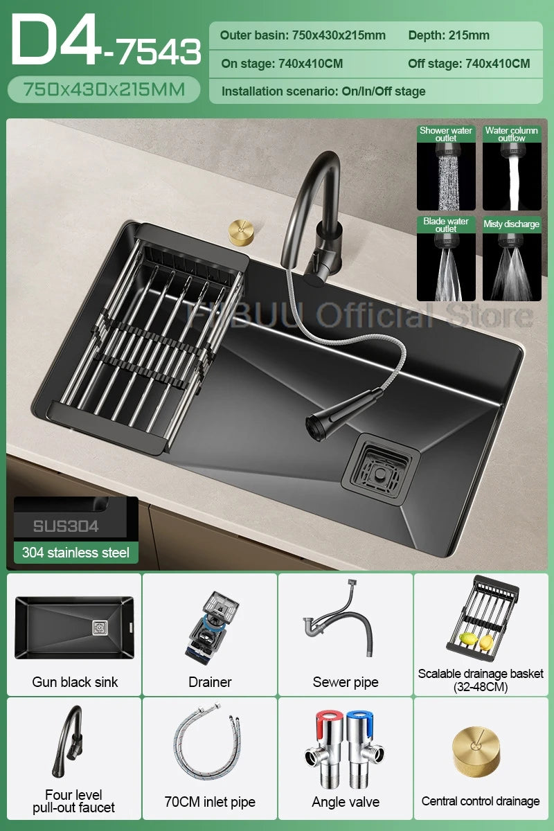 304 Stainless Steel Kitchen Sink Single Bowl Thickened Material Undermount Basin Vegatable Workstation With Drain Accessories