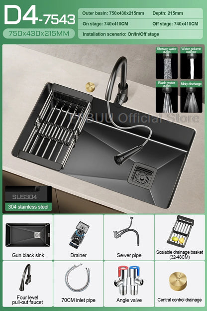 304 Stainless Steel Kitchen Sink Single Bowl Thickened Material Undermount Basin Vegatable Workstation With Drain Accessories