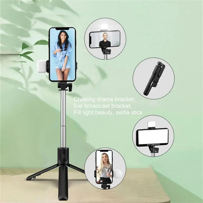 Portable Bluetooth Selfie Stick Tripod Holder with Remote Shutter Fill Light Extendable Wireless Remote Retractable Phone Stand.