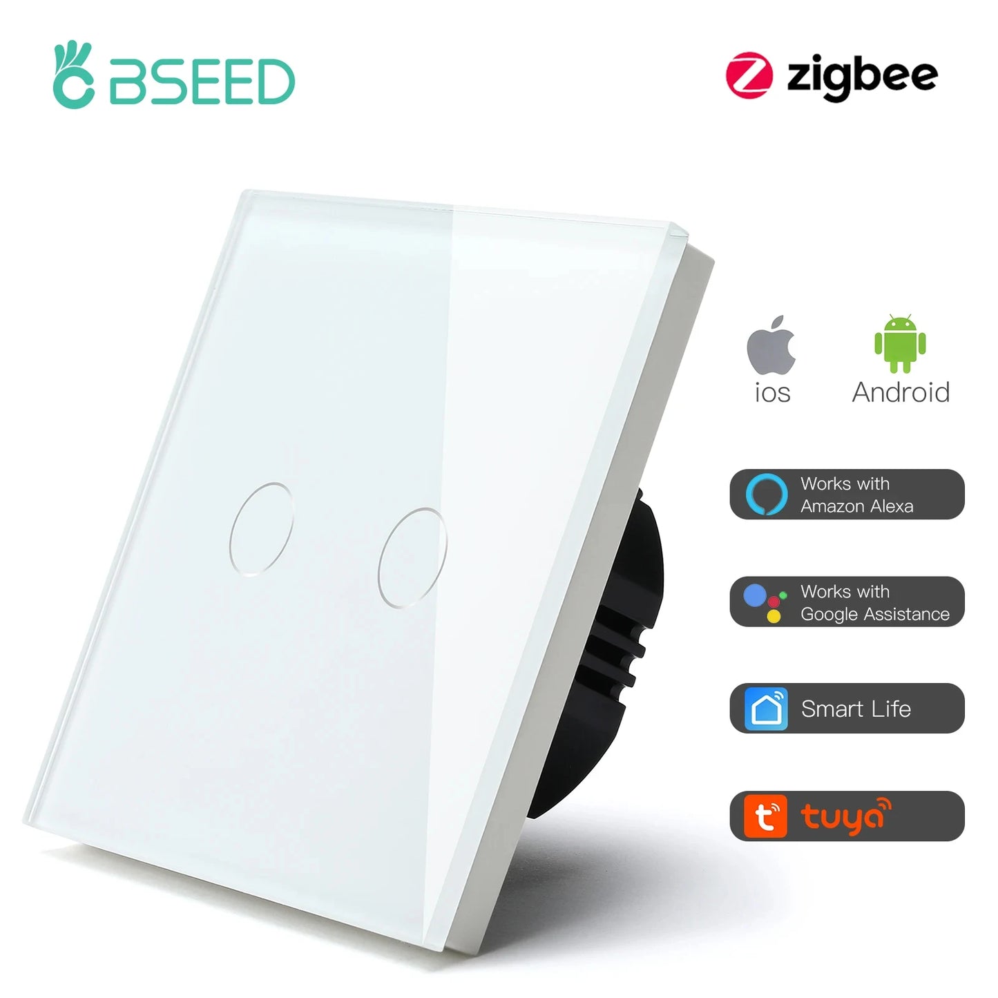 BSEED Zigbee 1/2/3Gang Touch Schalter Smart Wand Licht Schalter Tuya Google Smart Leben Alexa App Steuerung glas Panel Keine Neutral.