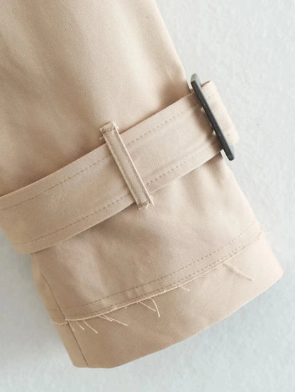 2024 Belt Cropped Trench Spring Jacket Women Vintage Streetwear Double Breasted Long Sleeve Top Female Coat Outfits.