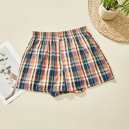 Herren-Boxershorts aus Baumwolle, atmungsaktiv, weich, bequem, elastischer Bund, karierte Boxershorts, Hosen für Herren, Zuhause, Alltag