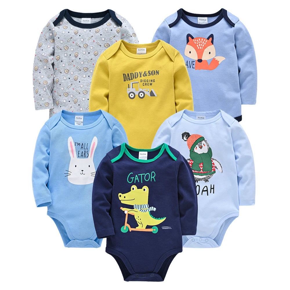 6 Stück 3 Stück Kavkas Baby-Body für Jungen und Mädchen, langärmelig, 100 % Baumwolle, Babykleidung, 0–12 Monate, Neugeborenen-Körper, Bebe-Overall-Kleidung.