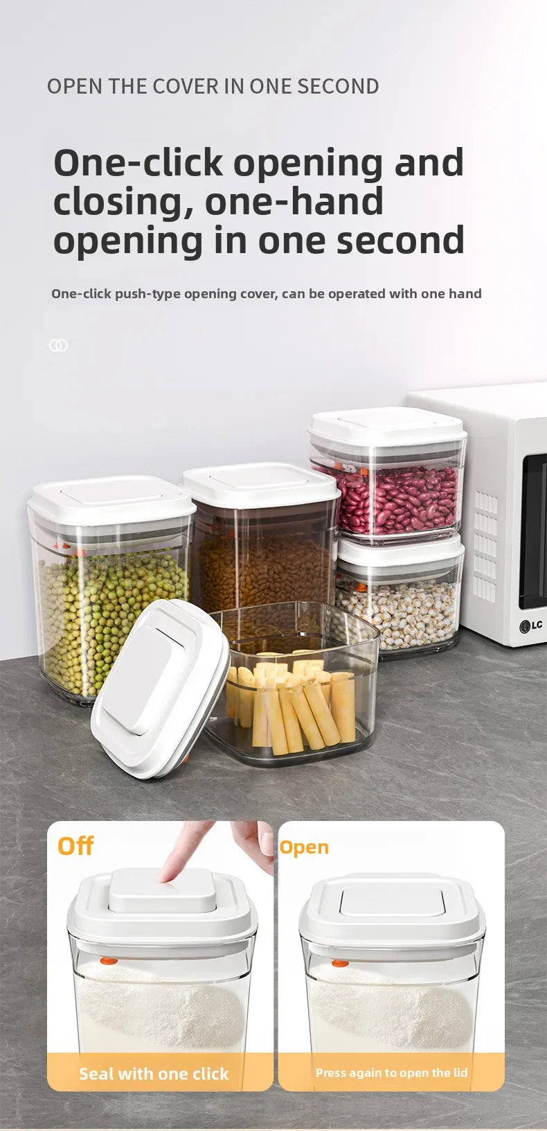 Square press storage tank sealed tank kitchen grains plastic candy jar fruit powder box transparent storage tank.