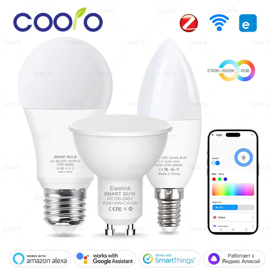 Smart WiFi Zigbee LED Glühbirne Dimmbar E27 E14 GU10 RGBCW 3000-6000K LED Kerze Lampe Für Ewelink APP Alexa Google Hause Yandex.